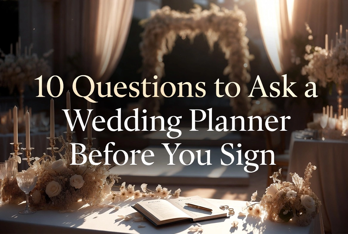 10 Questions to Ask a Wedding Planner Before You Sign - Beautiful luxury wedding planning scene in Manchester with gold and ivory floral arrangements